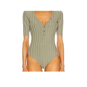 JONATHAN SIMKHAI  Connie Womens Button Front V Neck Bodysuit